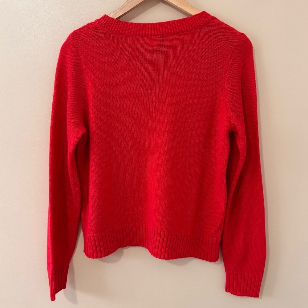 H&M| DIVIDED| Bright Red Fine Knit Casual Soft Sweater Crewneck Sz S - Picture 4 of 5